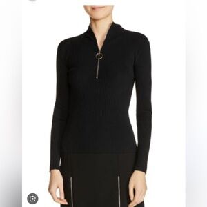 Maje Mariano Quarter Ringed Zip Ribbed Mock Neck Sweater Top Size Small Y2K